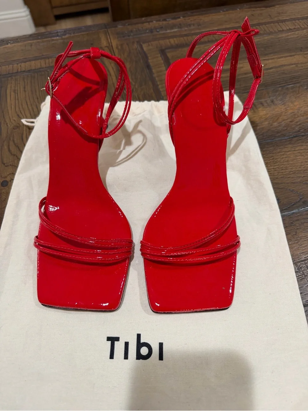 Tibi Guy Naplack Sandal Cherry Red Strappy Heels Sz 40